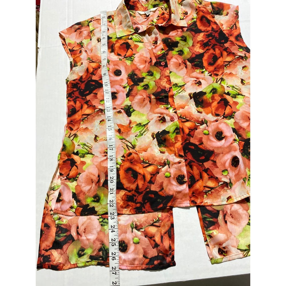 BB Dakota Floral Poppy Print Sleeveless Split Back Blouse Red Orange Colored M - Picture 4 of 7